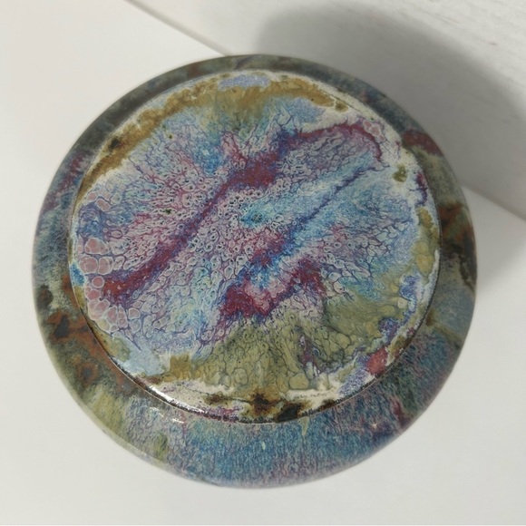 Studio Art Pottery Ginger Jar Urn Canister Lid Signed Blue Purple  Rustic - Picture 4 of 7